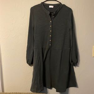 Pink Lily Long Sleeve Navy Bluer Waffle Texture Button Down Dress